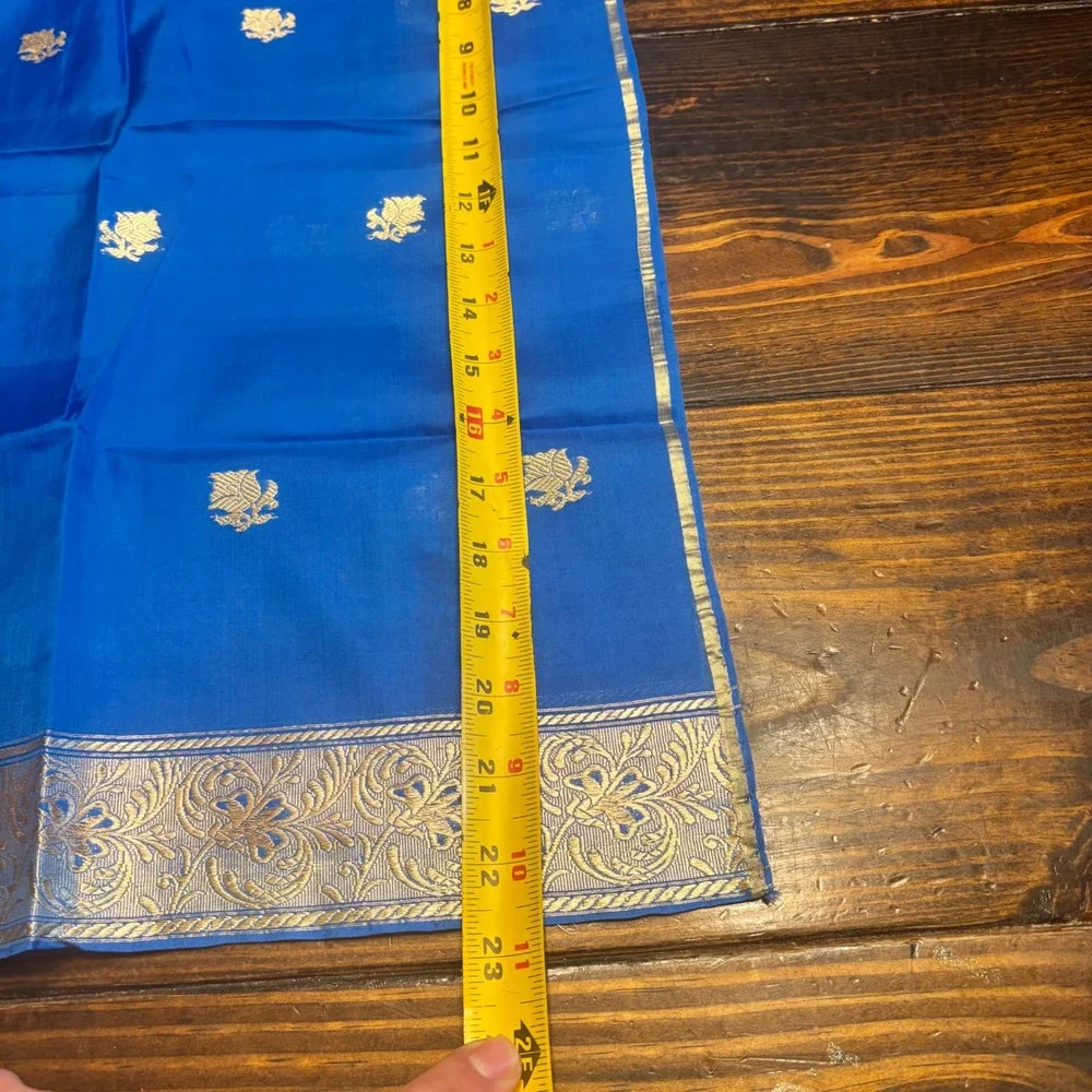 Blue Silk‎ Gold Zari Floral Dupatta Scarf Indian Ethnic Wedding Scarf 46x17